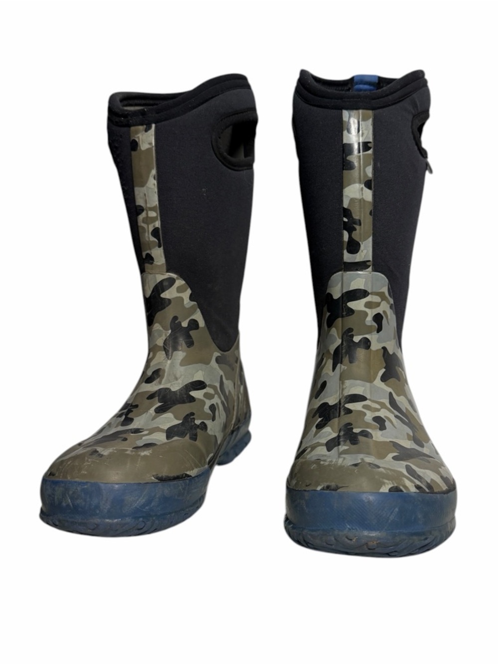 Bogs Kids Camo Rain & Snow Boots - Olive/Black/Blue - Size youth 2